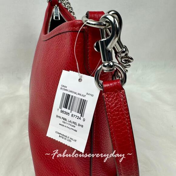 Coach Laurel Shoulder Bag With Mirror Charm And Pouch CBI94 Dark Cardinal/Walnut - Picture 6 of 11